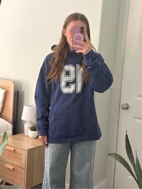 Navy Blue Number-Print Hoodie Sweater - Unbranded